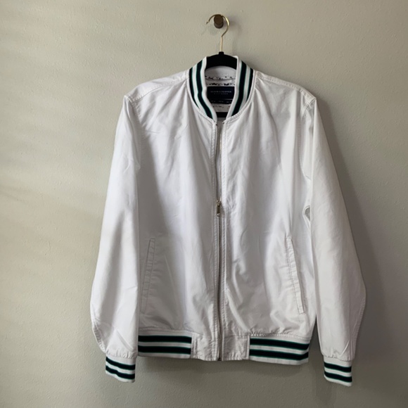 Denim & Flower Jackets & Blazers - Denim & Flower by Ricky Singh Oxford Jacket White Jacket with Navy